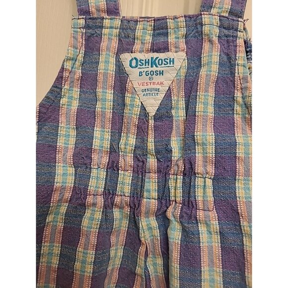 Osh Kosh B’Gosh Vintage Vestbak Pink Purple Plaid Overalls Bubble 4T Romper Deni - Picture 10 of 11